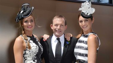 Federal opposition leader Tony Abbott with his daughters Bridget and Frances. (AAP)
