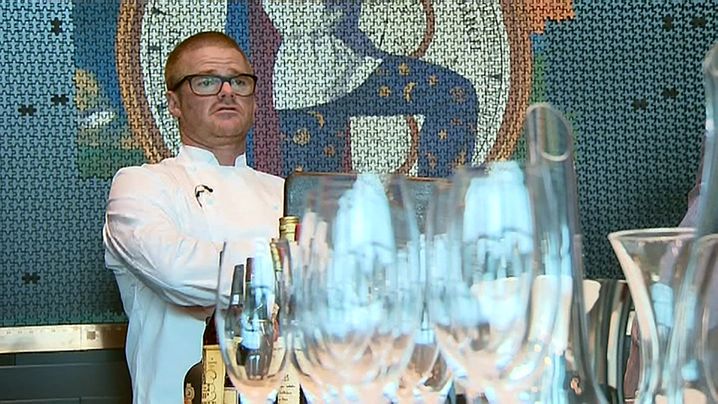 ANOTHER PIECE OF THE PUZZLE: Heston Blumenthal with the giant jigsaw that will dominate his new Melbourne venture. (9NEWS)