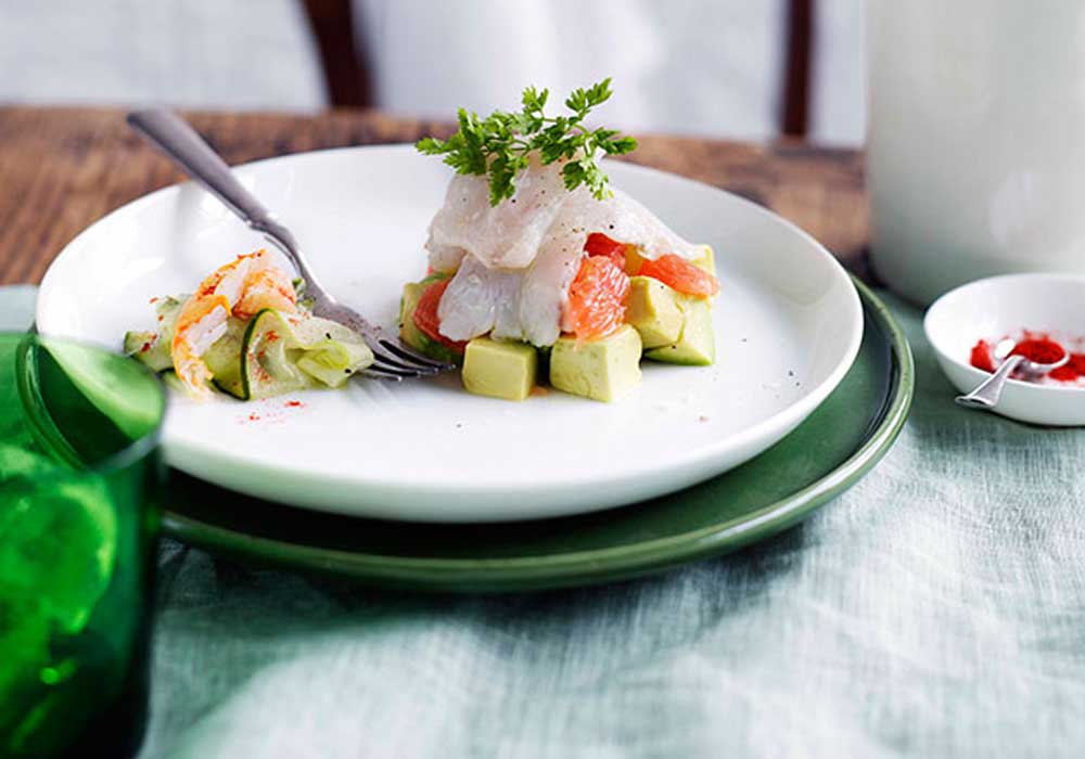 Mackerel ceviche with avocado, ruby grapefruit and spanner crab 9Kitchen