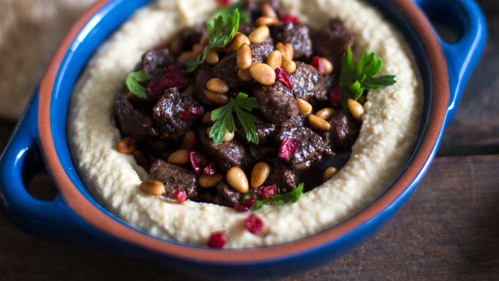 Spiced beef with hummus and pine nuts 9Kitchen
