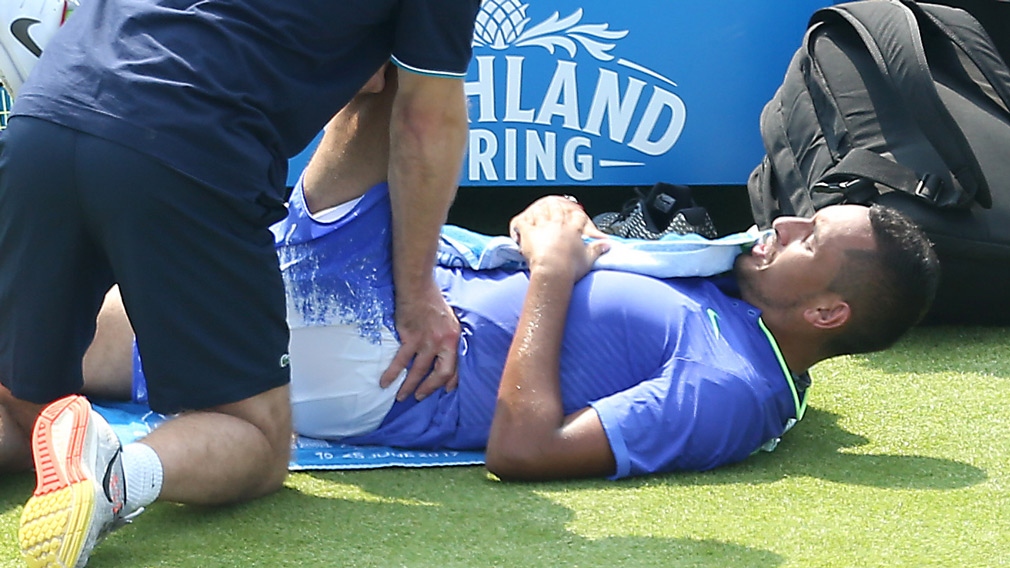 Kyrgios retires injured at Queens, says fit for Wimbledon