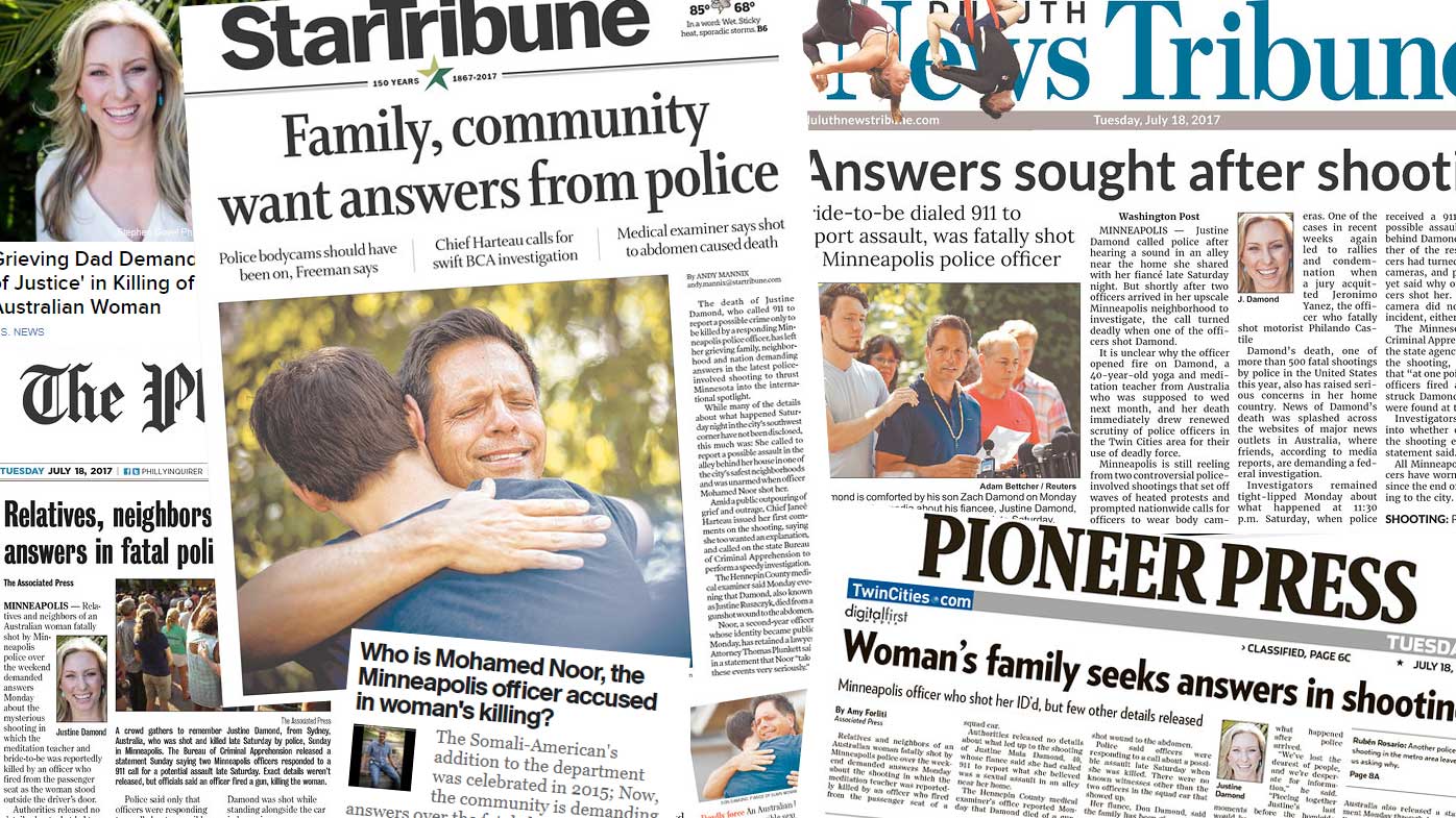 Newspapers covering the death of Justine Ruszczyk.