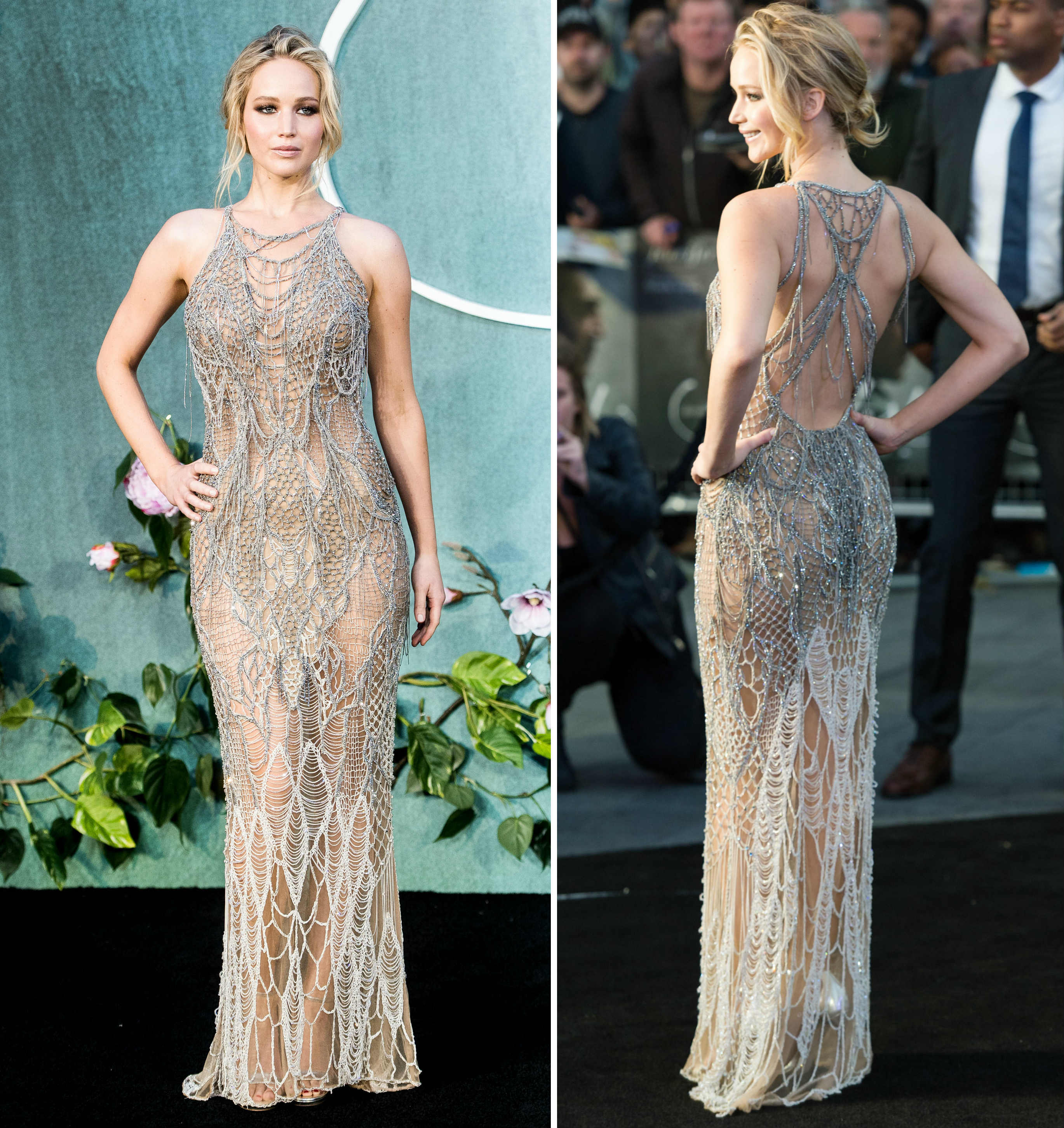 Jennifer Lawrence Stuns In Sheer Fishnet Gown At London Mother