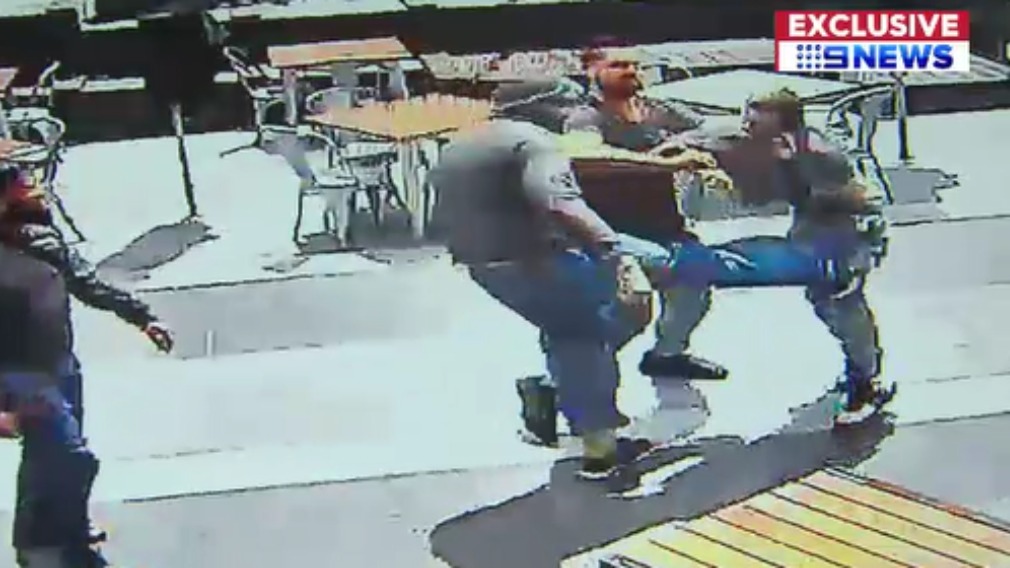 Punches thrown as ugly brawl erupts outside café in broad daylight