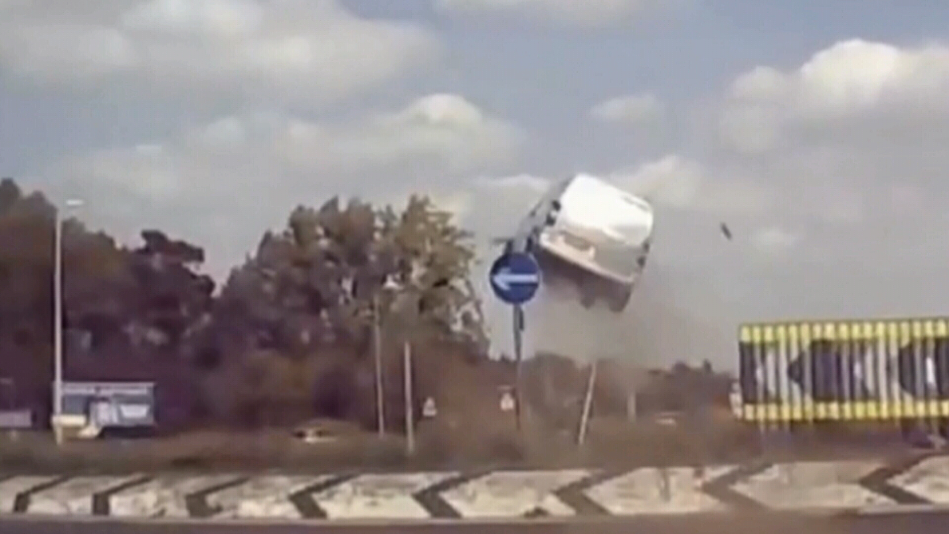 Van flies through air movie-stunt style in UK