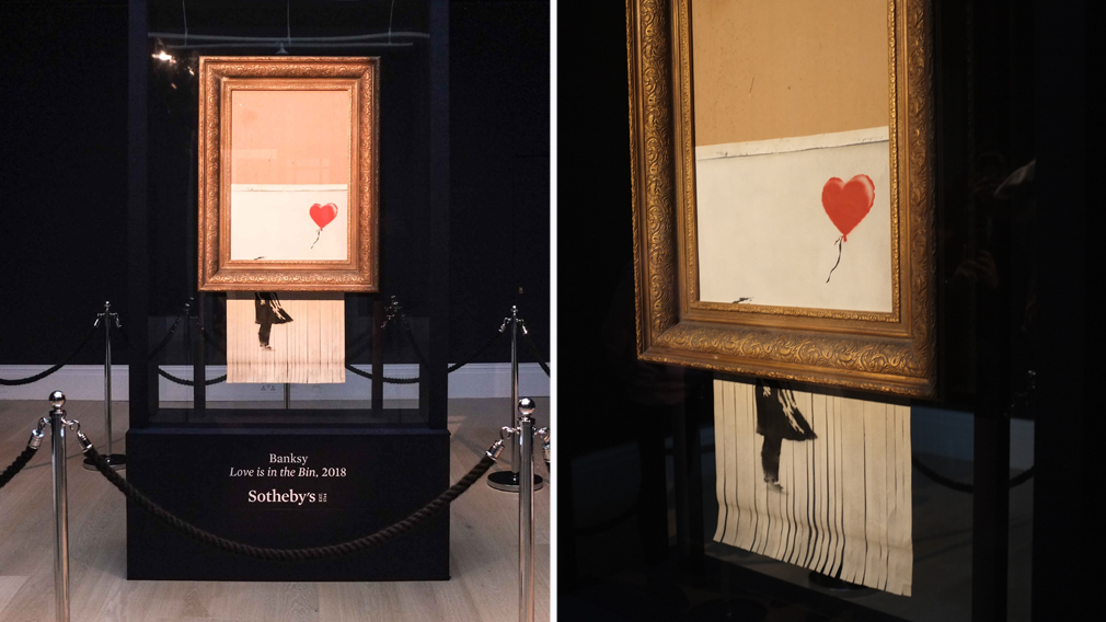 Partial shredding of Banksy's 'Girl With Balloon' art at London auction