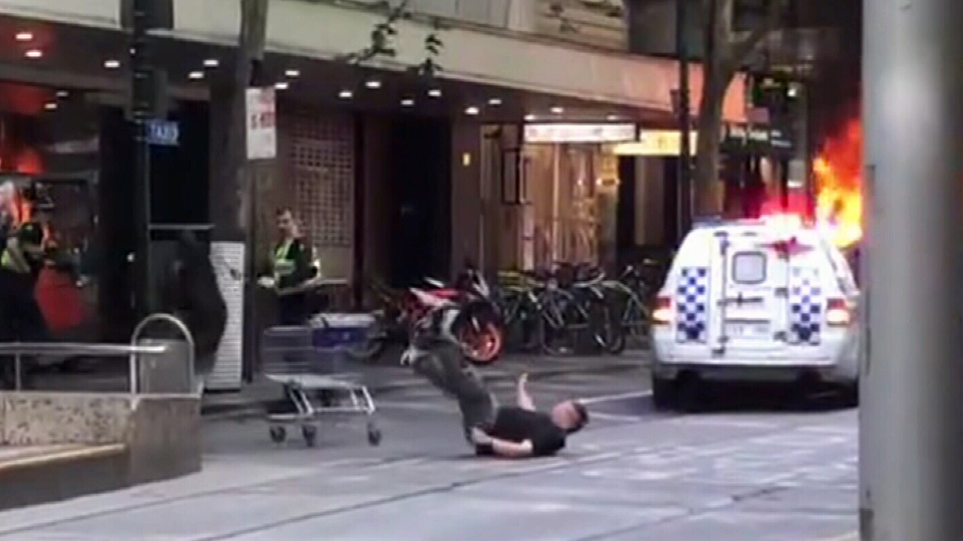 Brave passer-by pushes trolley at Bourke Street attacker