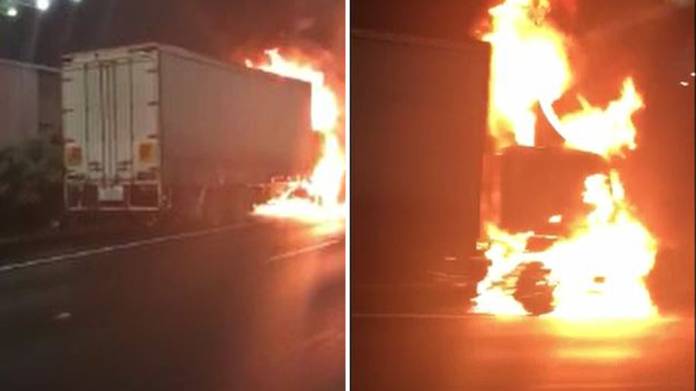 Truck engulfed in flames near Melbourne Airport