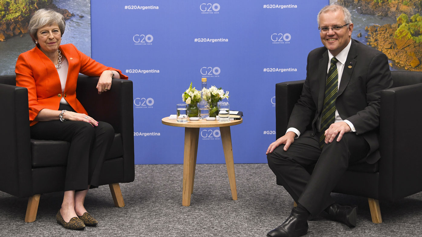 Morrison, May share a laugh at G20 summit as UK PM's Brexit woes continue
