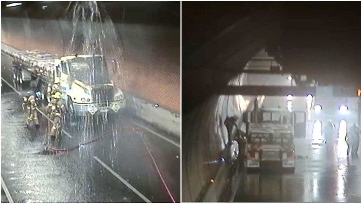 Burnley tunnel Truck fire causes tunnel to close