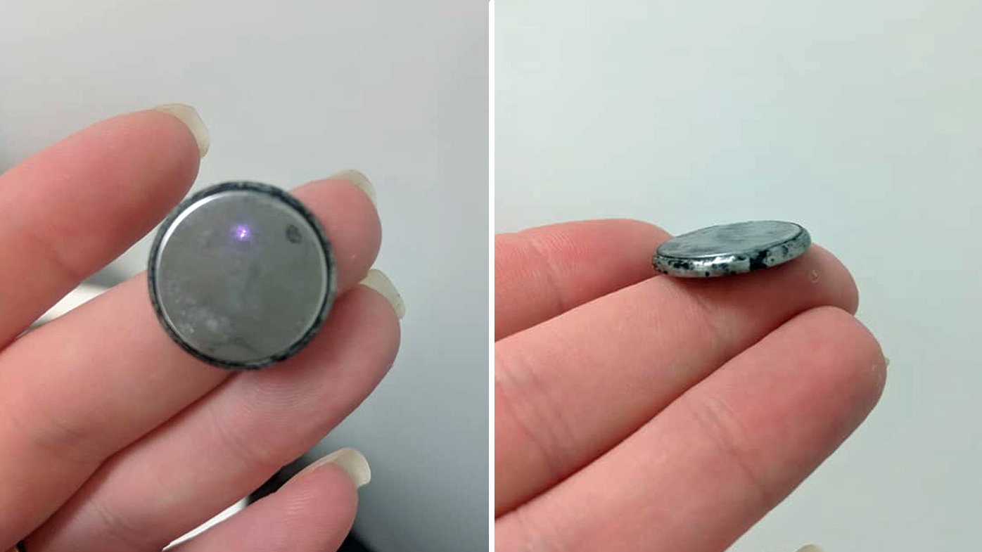 The rusty, eroded battery pulled from Kirra Carmichael's five-year-old daughter.