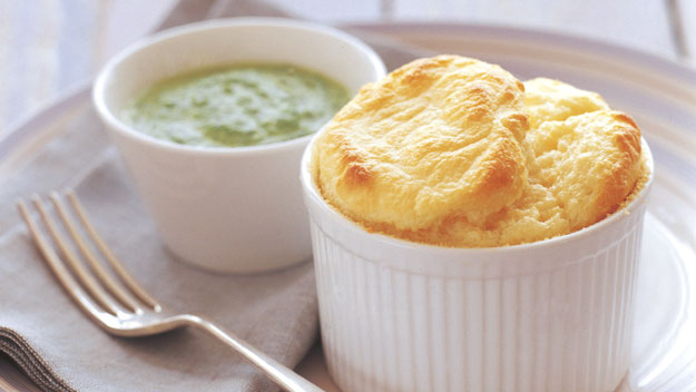 goat cheese soufflé with creamed spinach sauce recipe - 9kitchen goat cheese soufflé with creamed spinach sauce recipe - 9kitchen
