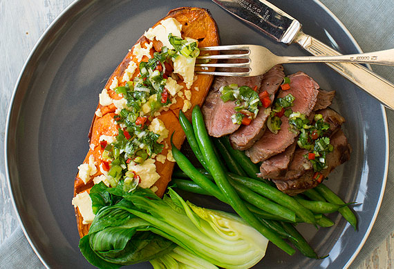 Nadia Lim's Chargrilled Rump Steak With Feta-roasted Sweet Potato ...