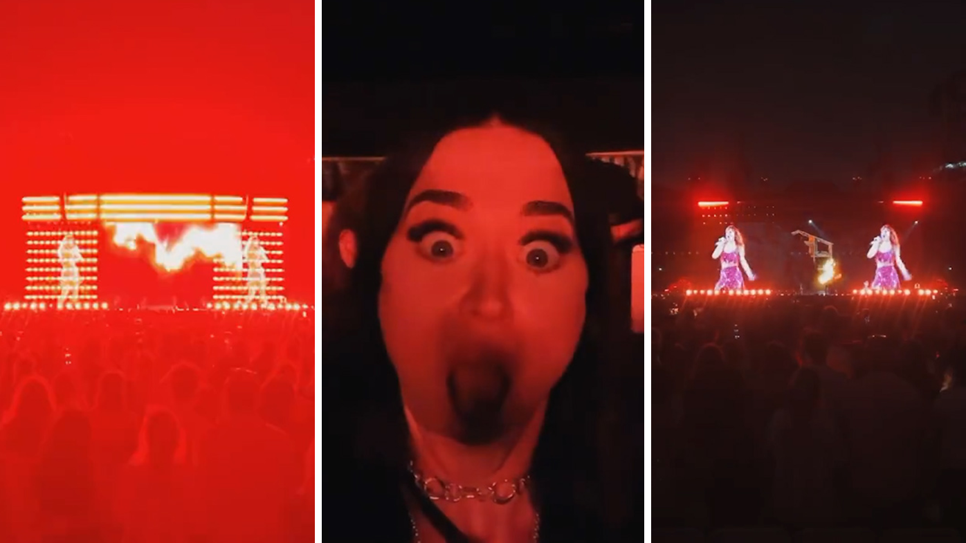 Katy Perry reacts as Taylor Swift plays diss track Bad Blood in Sydney