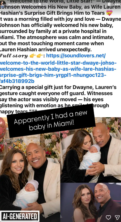 'Apparently I had a new baby': Dwayne 'The Rock' Johnson's wife Lauren Hashian hits out bizarre baby news