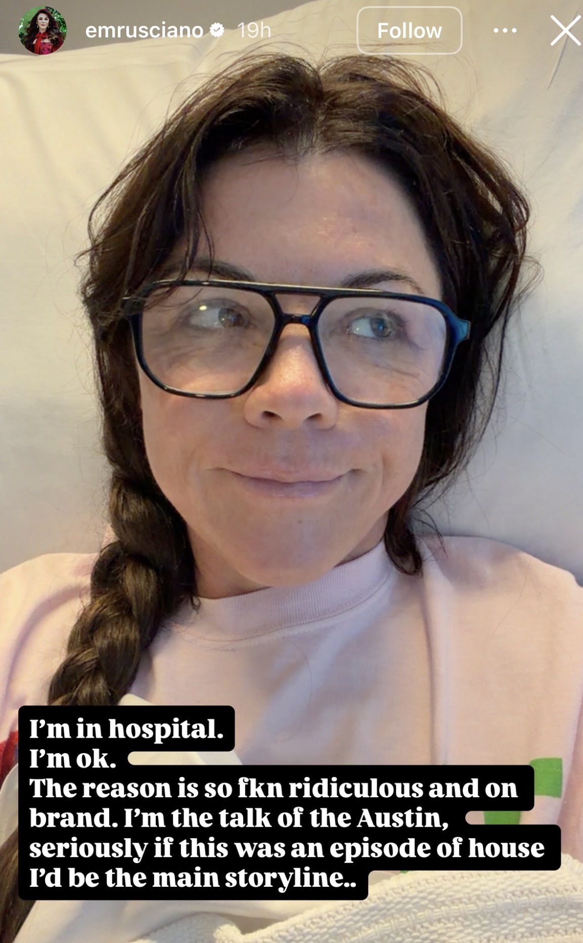 Em Rusciano rushed to hospital after life-threatening health emergency