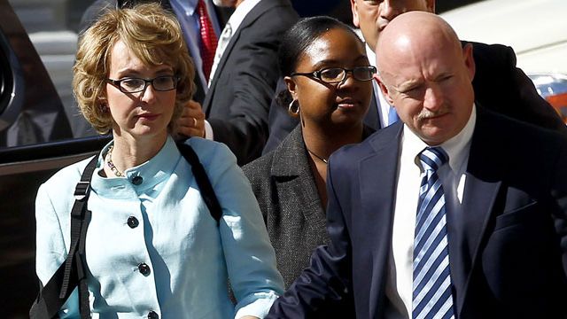 Gabrielle Giffords and her husband Mark Kelly. (AAP)