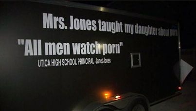 A US father is driving a billboard around after his daughter was called a porn star by her school principal