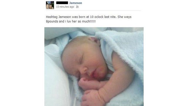 A baby reportedly named 'Hashtag' after the Twitter character. (Facebook)