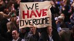 Rejoicing fans waved banners as part of the celebration. (Getty Images)