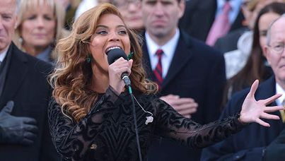 Beyonce sings the US national anthem at President Barack Obama's second inauguration in Washington D.C.