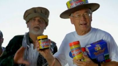 An actor depicting an asylum seeker with Dick Smith.