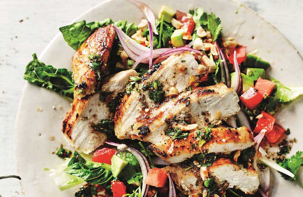 Barbecued butterflied lamb leg with chilli vegetable salad recipe ...