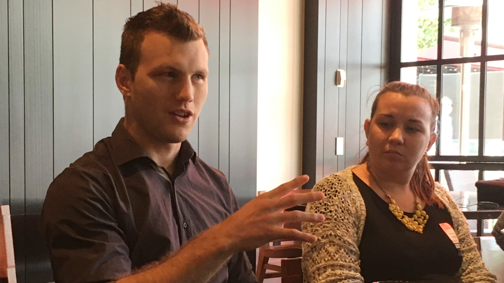 Boxer Jeff Horn is seen with his wife Joanna and child Isabelle during a  media opp at the Caxton Hotel in Brisbane, Wednesday, May 23, 2018. Jeff  Horn will face American Boxer