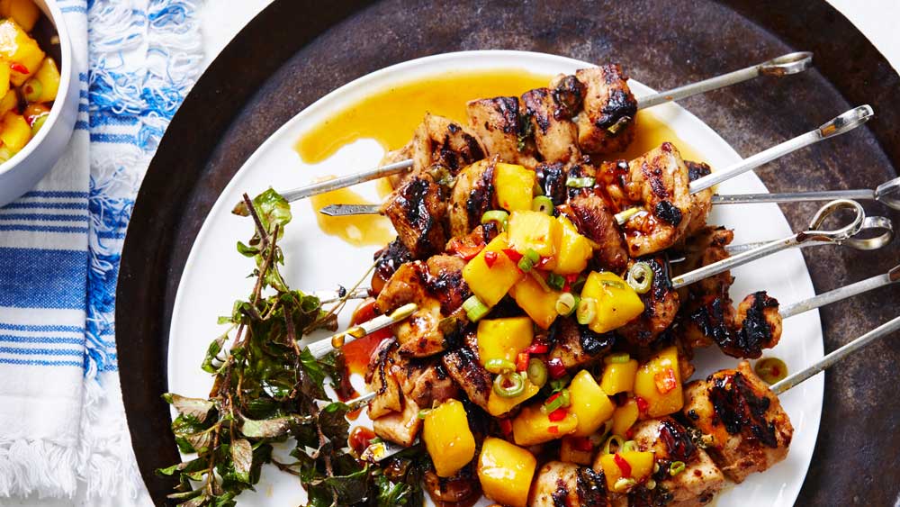 Portuguese chicken skewers with sauteed chilli mango - 9Kitchen