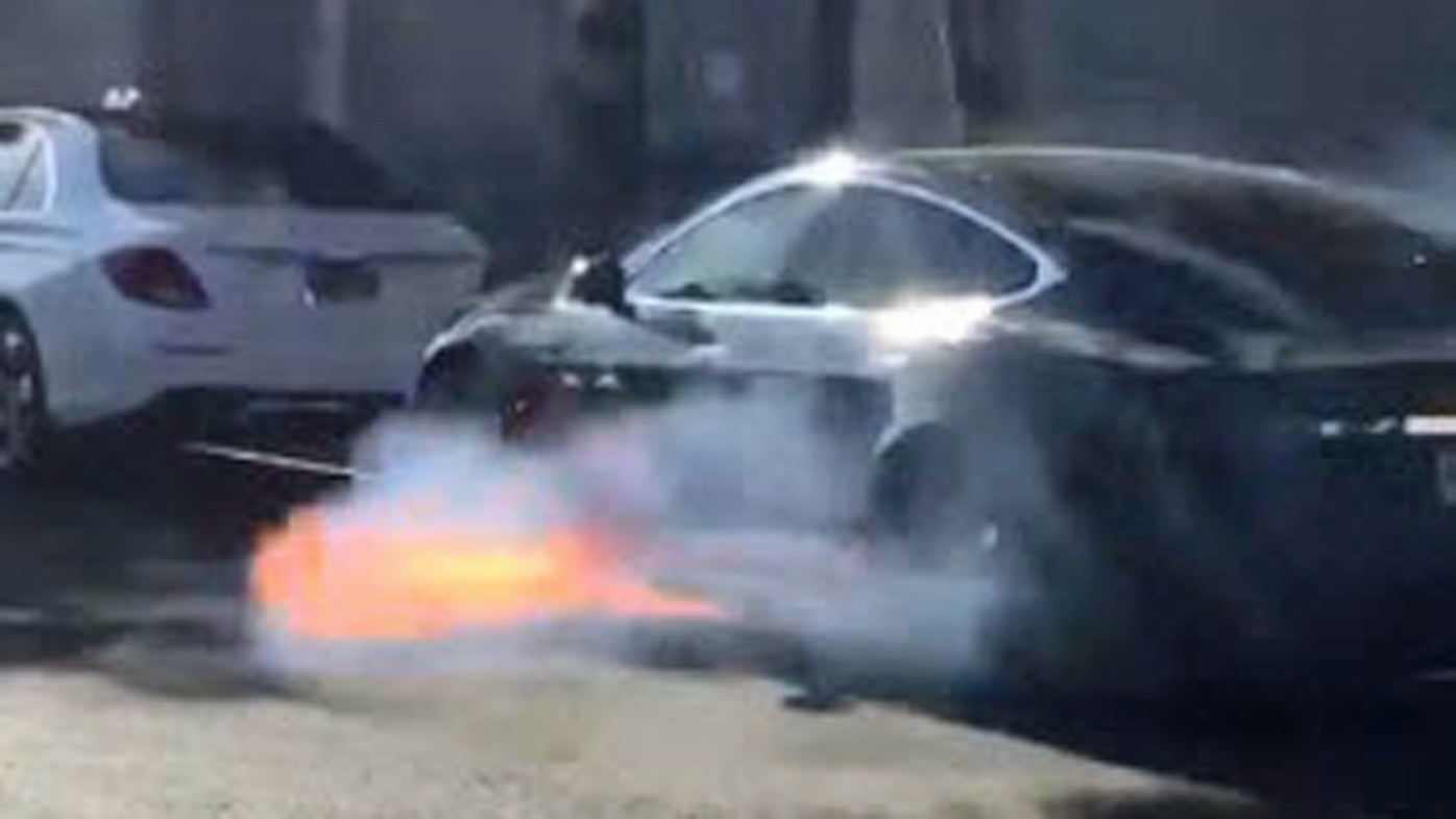 West Wing actress shares video of husband's Tesla catching fire