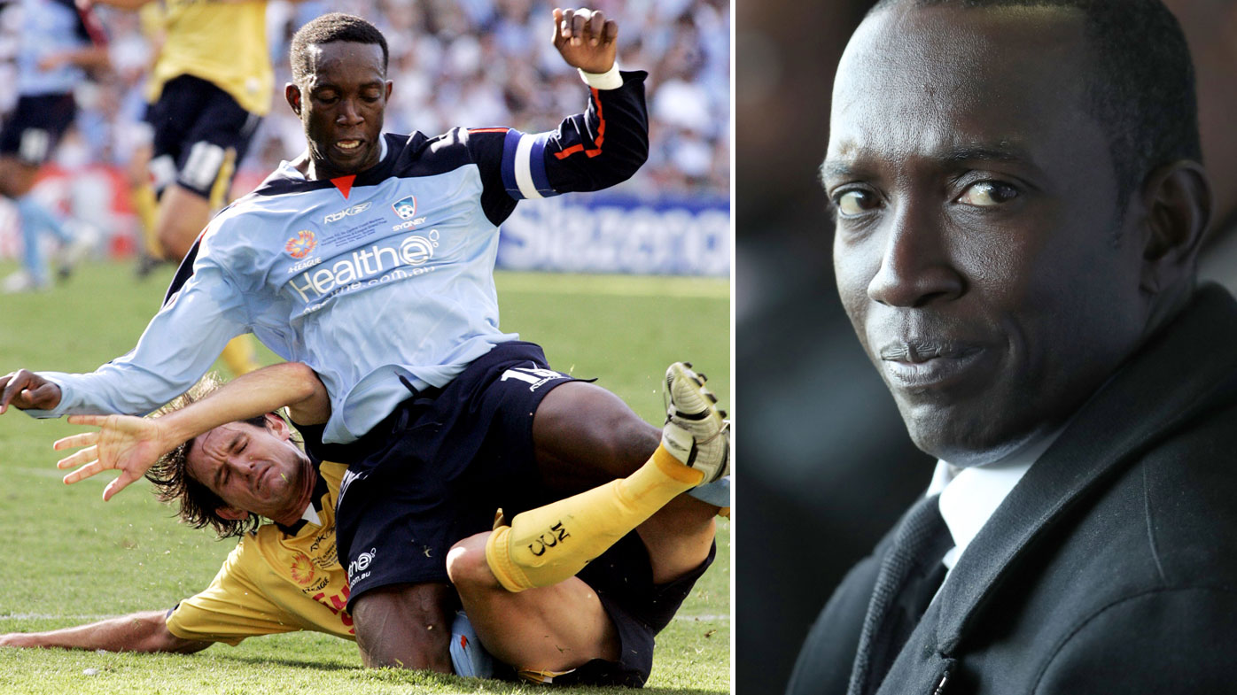 Dwight Yorke playing for Sydney FC and side profile of Dwight York.