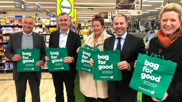 Australian Packaging Covenant Organisation chief executive Brooke Donnelly (far right) at Woolworths pushing a better recycling future. (Supplied)