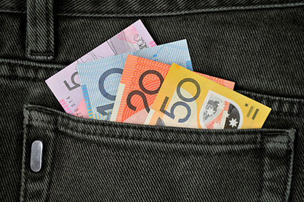 Pocket full of Australian banknotes