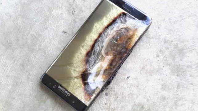The charred remains of a Samsung Galaxy Note7