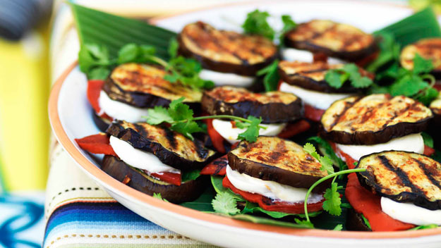 Eggplant 'quesadillas' with spinach, mozzarella and roasted red ...