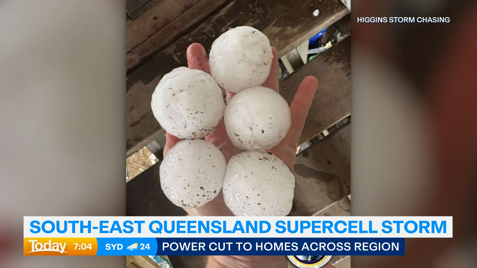 A massive supercell thunderstorm has hammered parts of Queensland, unleashing giant hail, fierce winds and lightning