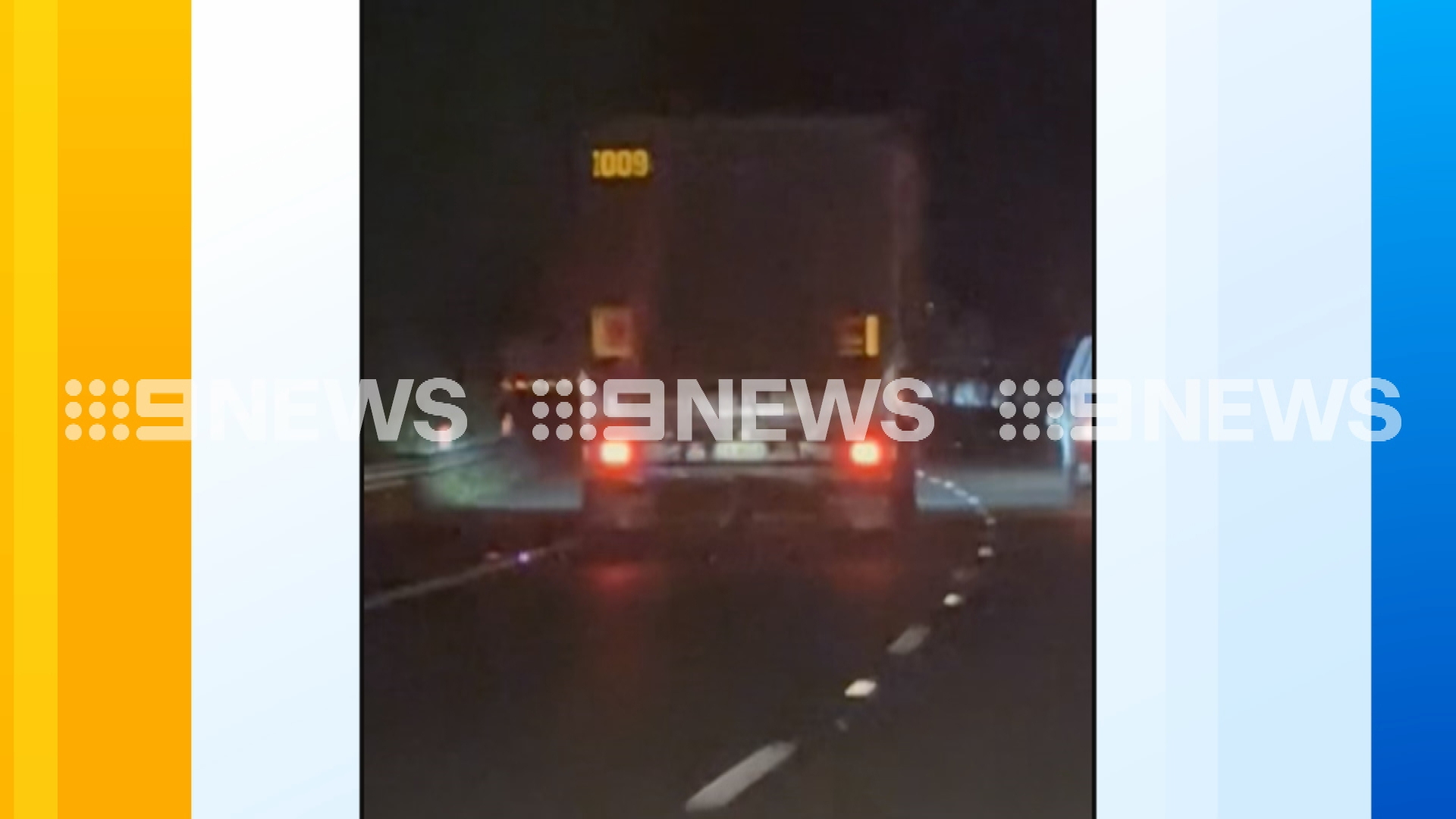 Vision supplied to 9News shows metal debris trailing a truck on the M1.