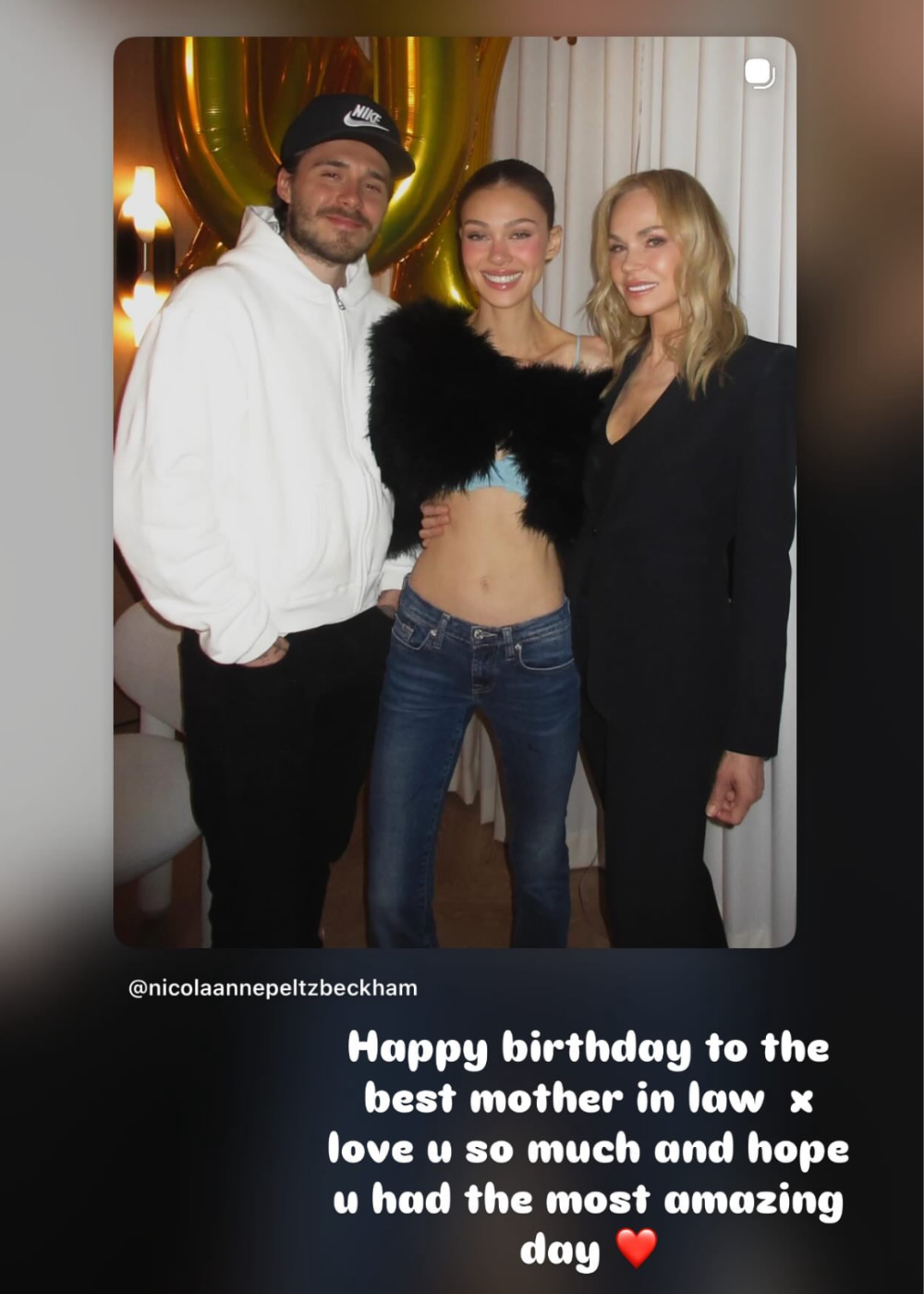 Brooklyn Beckham sends a birthday message to his mother in law