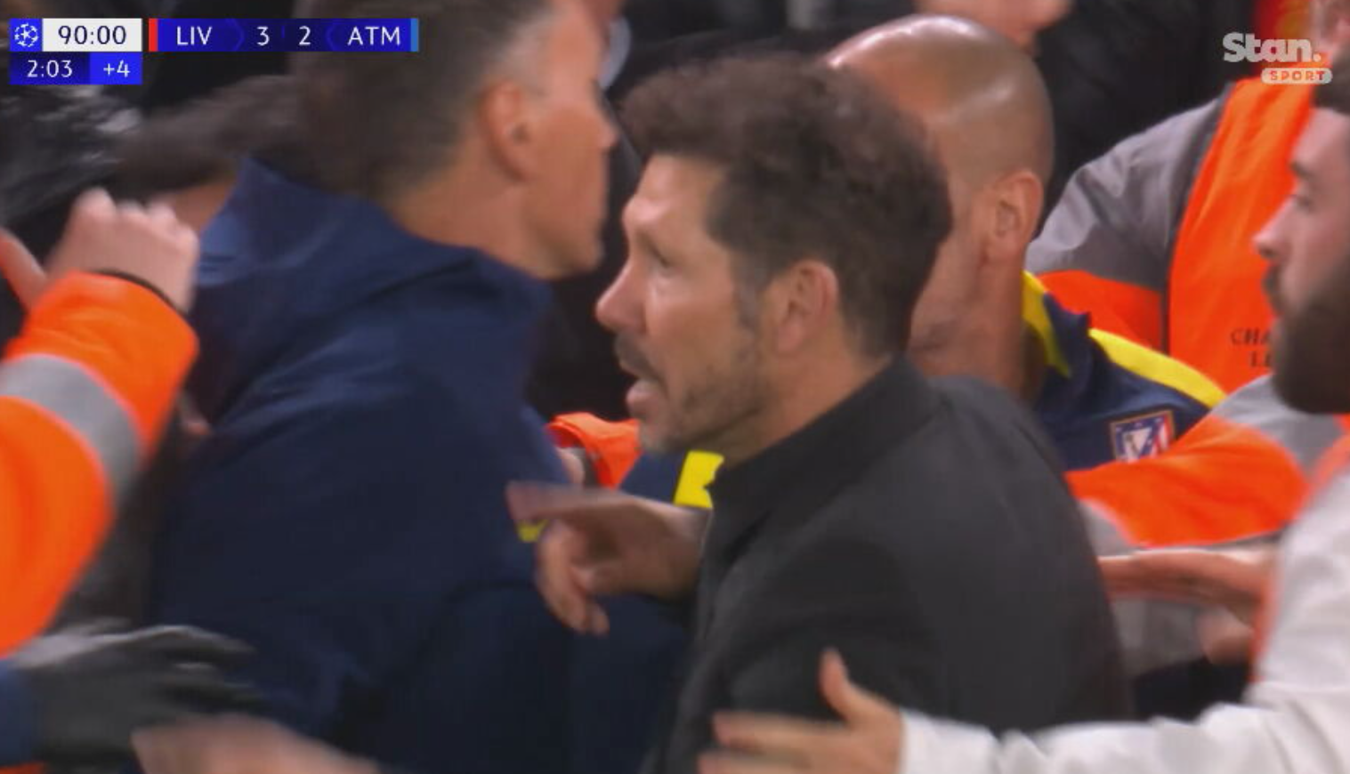 Diego Simeone gets into it with Liverpool fans.