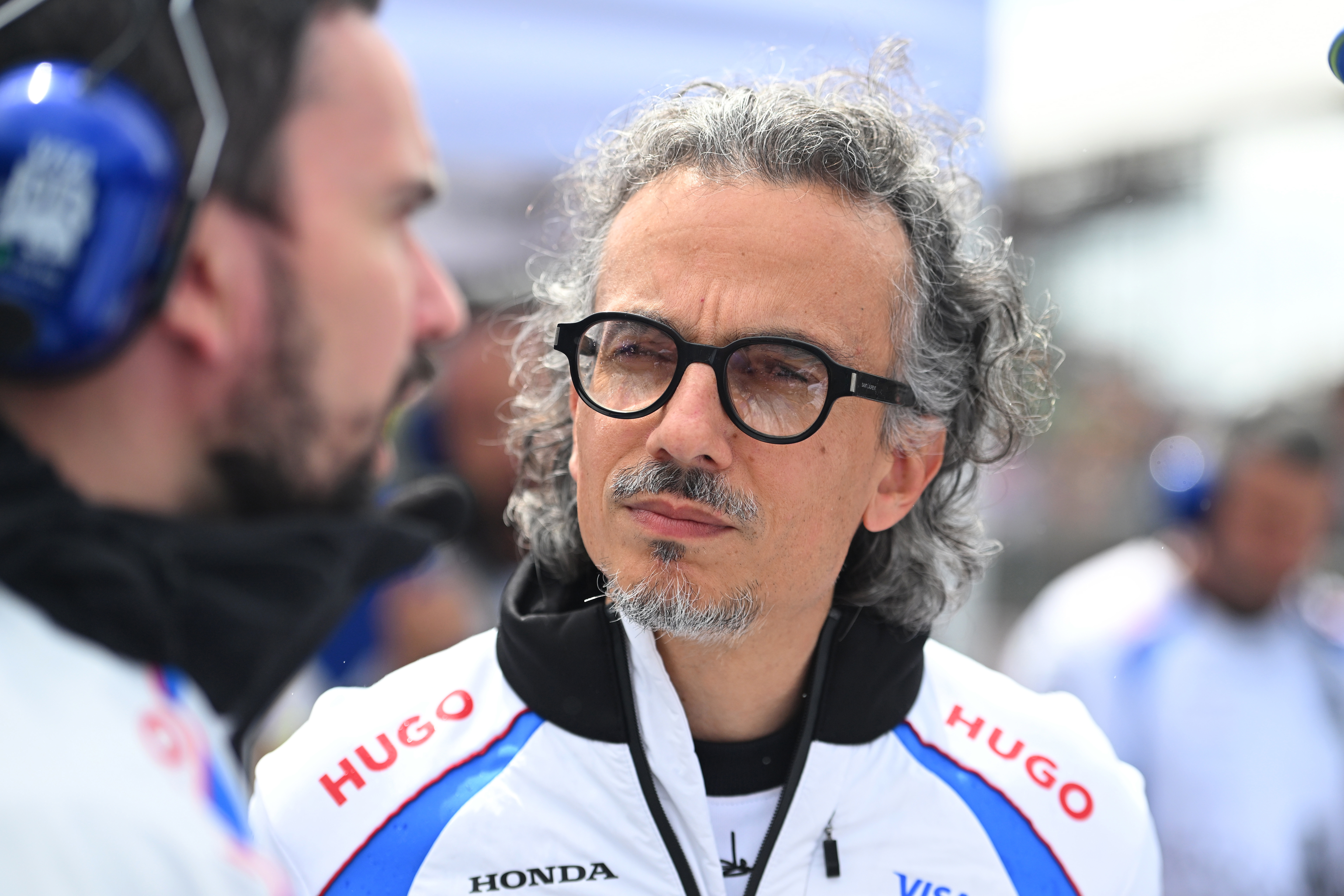 Laurent Mekies, Team Principal of Visa Cash App Racing Bulls looks on, on the grid during the F1 Grand Prix of Great Britain at Silverstone Circuit on July 06, 2025 in Northampton, England. (Photo by Rudy Carezzevoli/Getty Images)