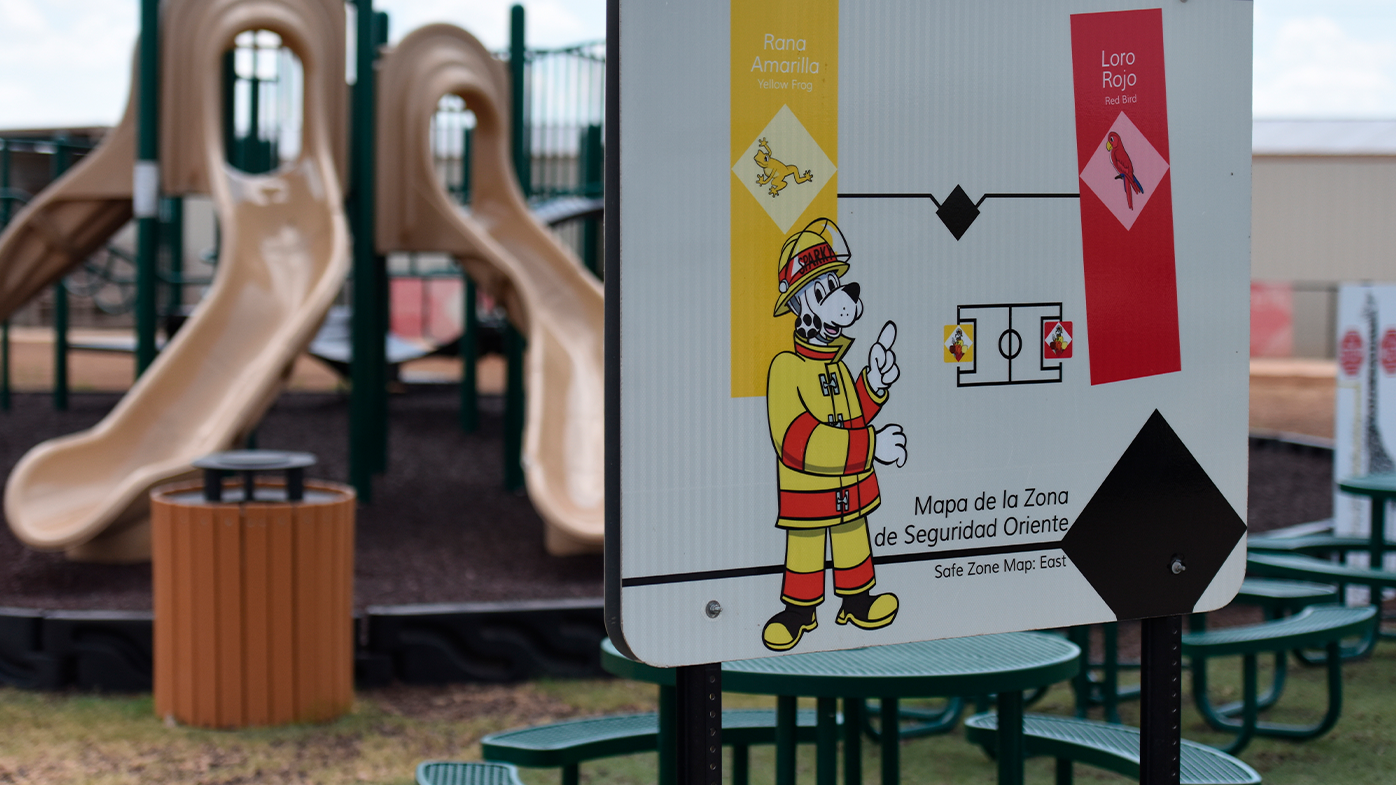 FILE - This Aug. 9, 2018, file photo provided by U.S. Immigration and Customs Enforcement shows a playground area at the South Texas Family Residential Center in Dilley, Texas.