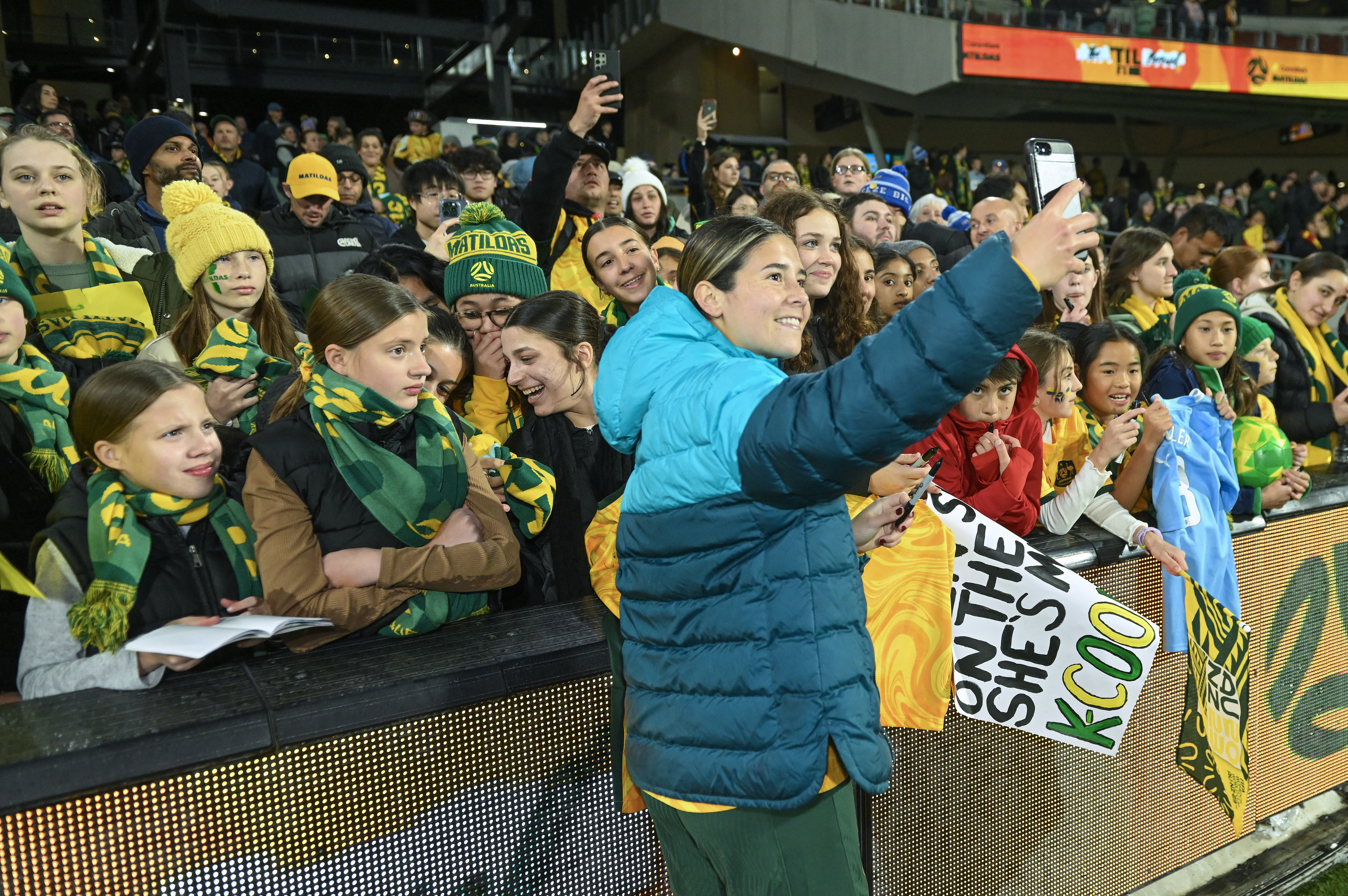 Kyra Cooney-Cross of Australia mets the fans after the international friendly match between Australia Matildas and China PR at Adelaide Oval on May 31, 2024 in Adelaide, Australia. (Photo by Mark Brake/Getty Images)