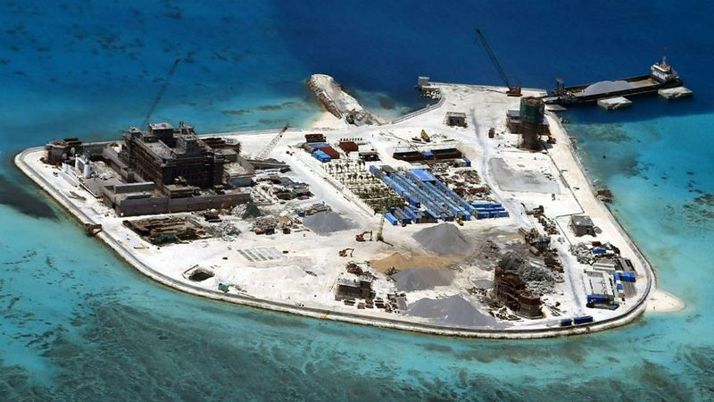 An aerial view of construction at Mabini (Johnson) Reef by China, in the disputed Spratley Islands, in the south China Sea.