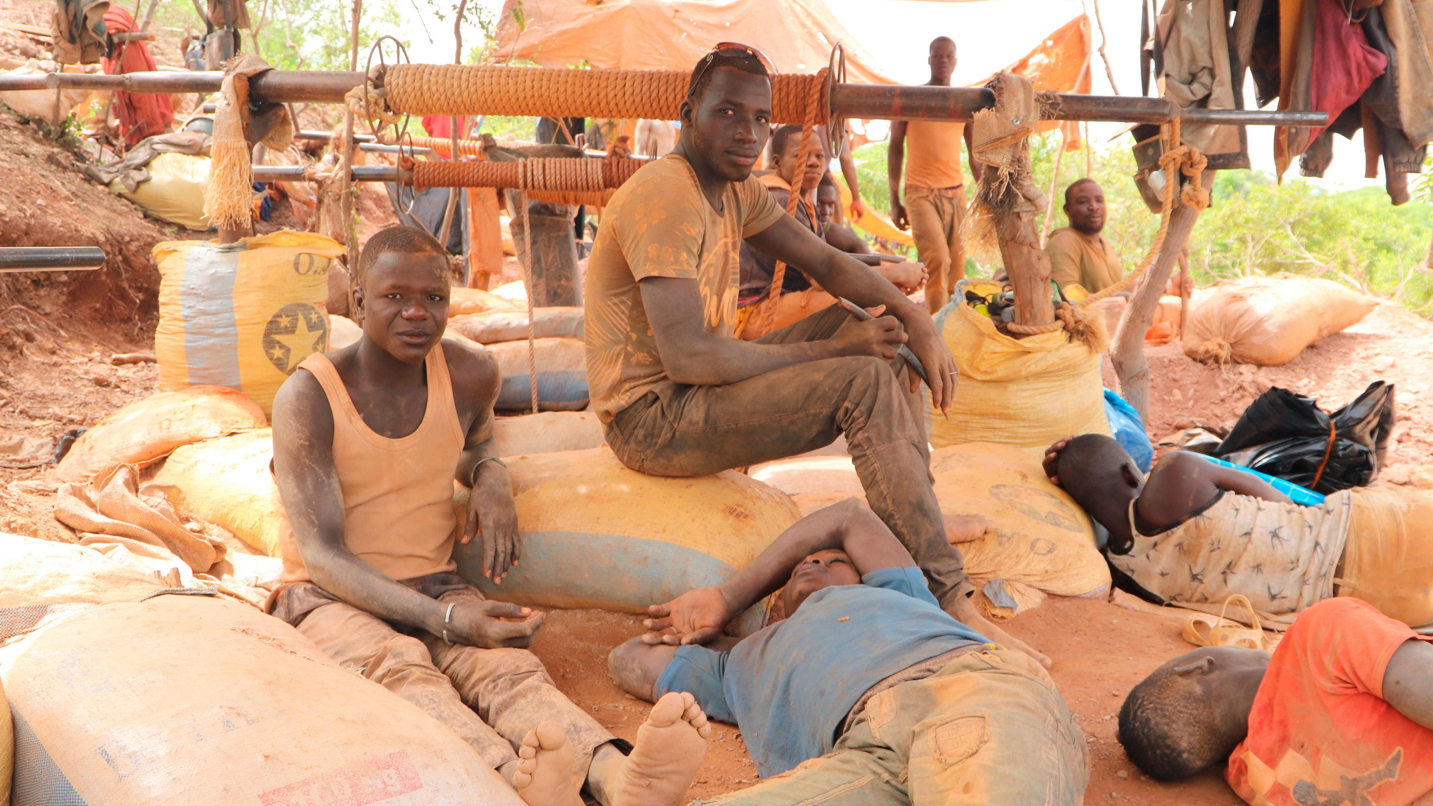Gold miners take a break near Hounde, some 100kms northeast of Burkina Faso's town of Bobo-Dioulasso.