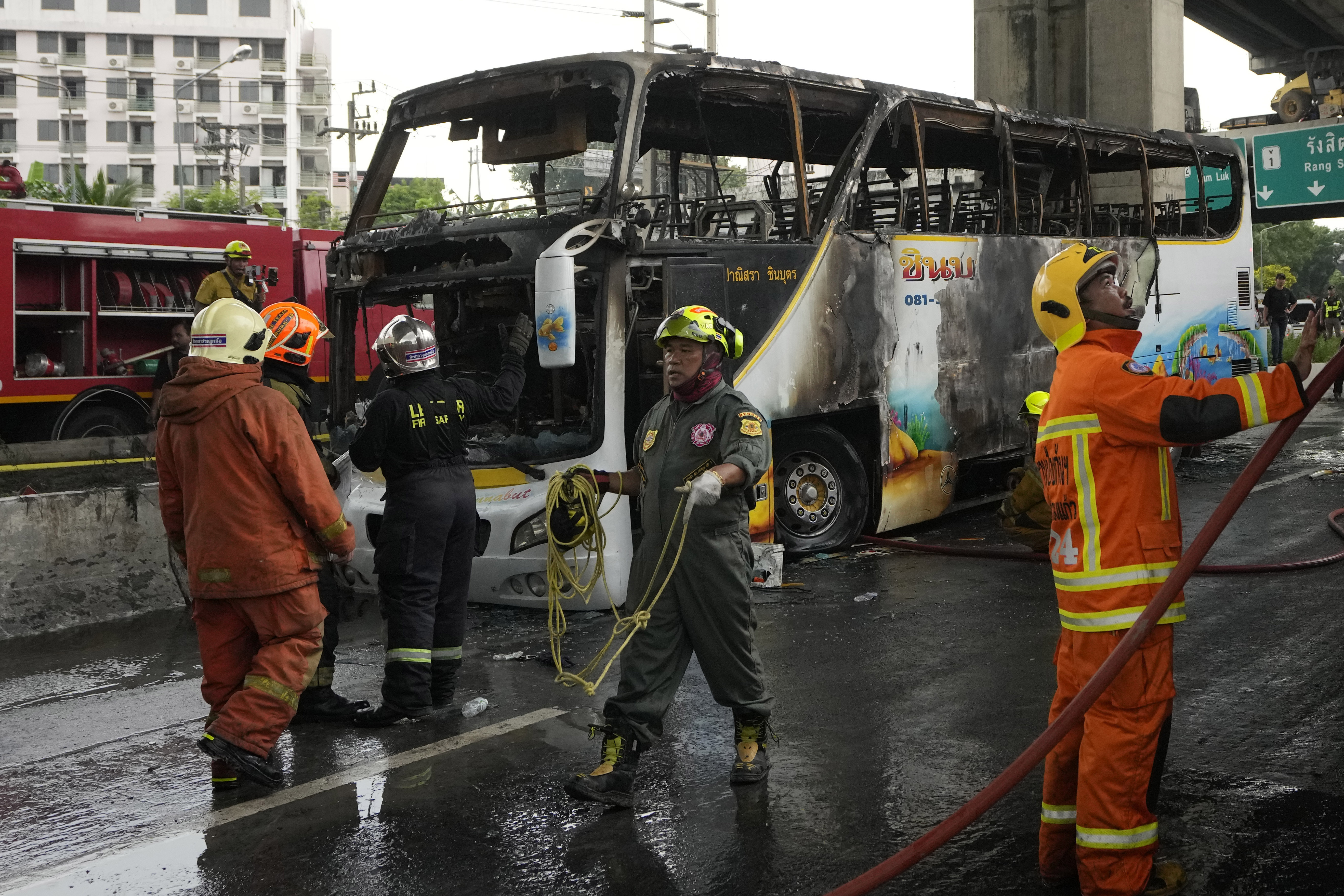 The bus was carrying 44 passengers from central Uthai Thani province to Ayutthaya for a school trip.