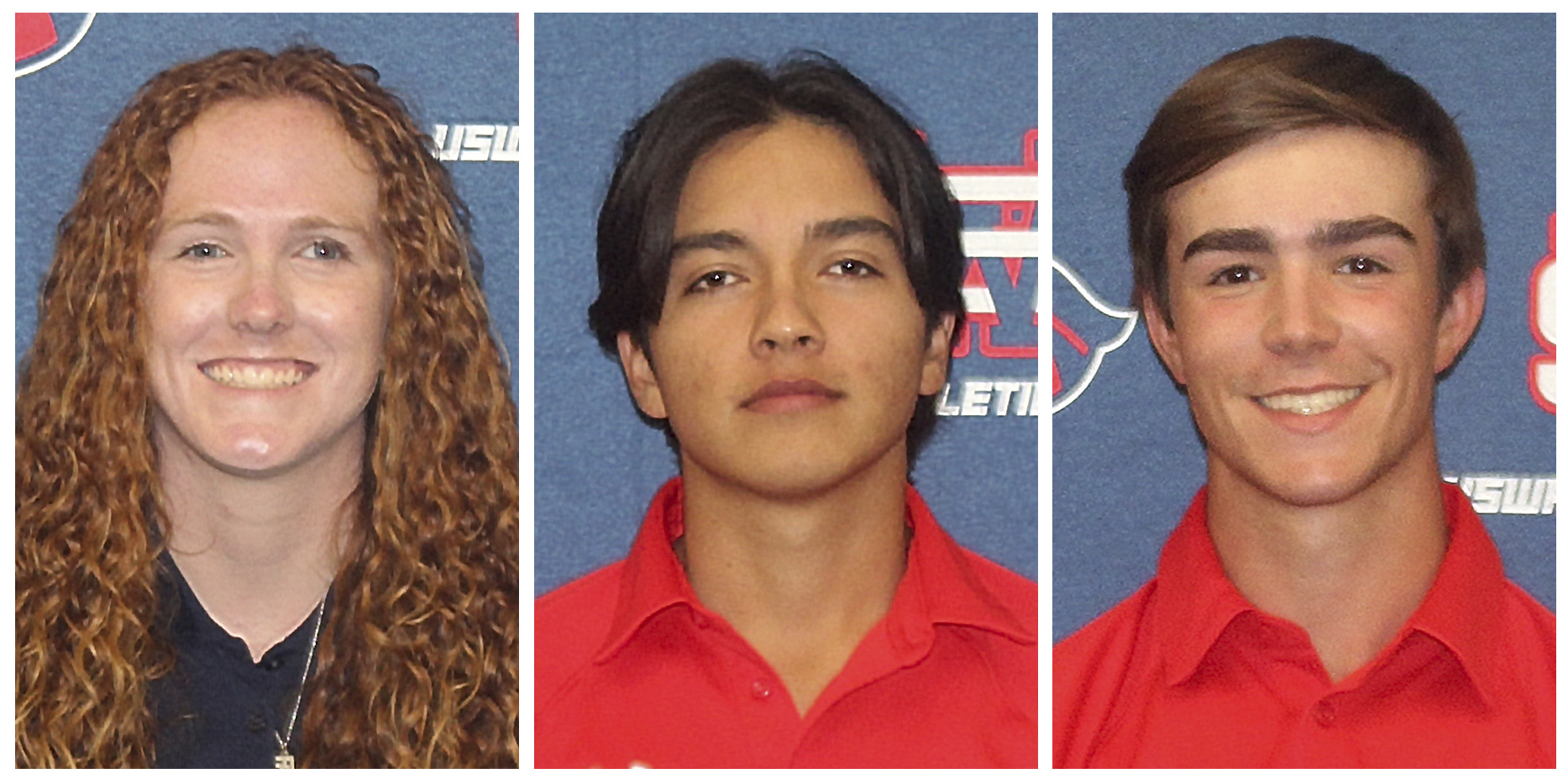 This combo of undated photos provided by the University of the Southwest, shows from left, golfers Karisa Raines, Mauricio Sanchez and Tiago Sousa.  (University of the Southwest via AP)