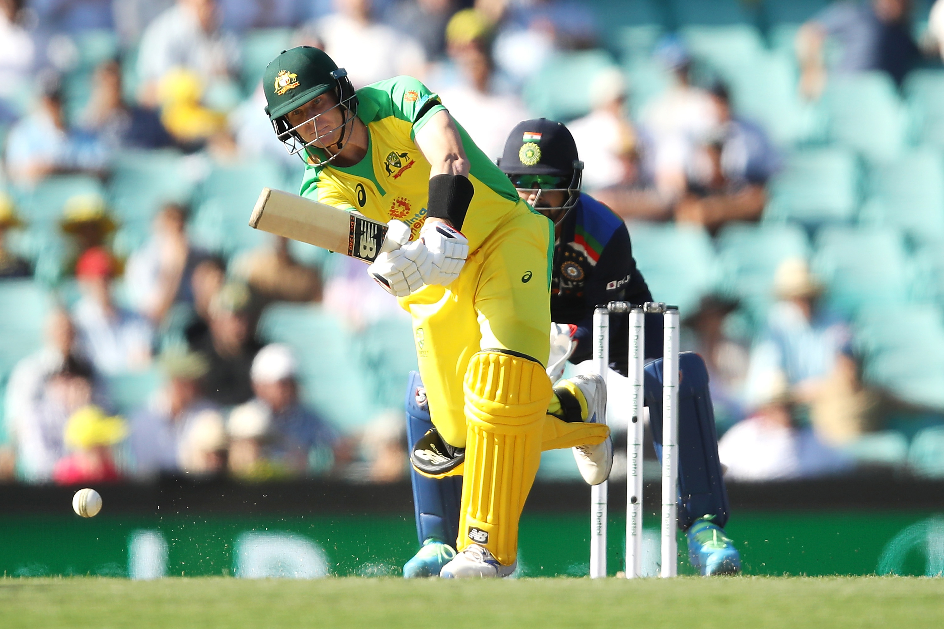 Steve Smith of Australia bats during game one.