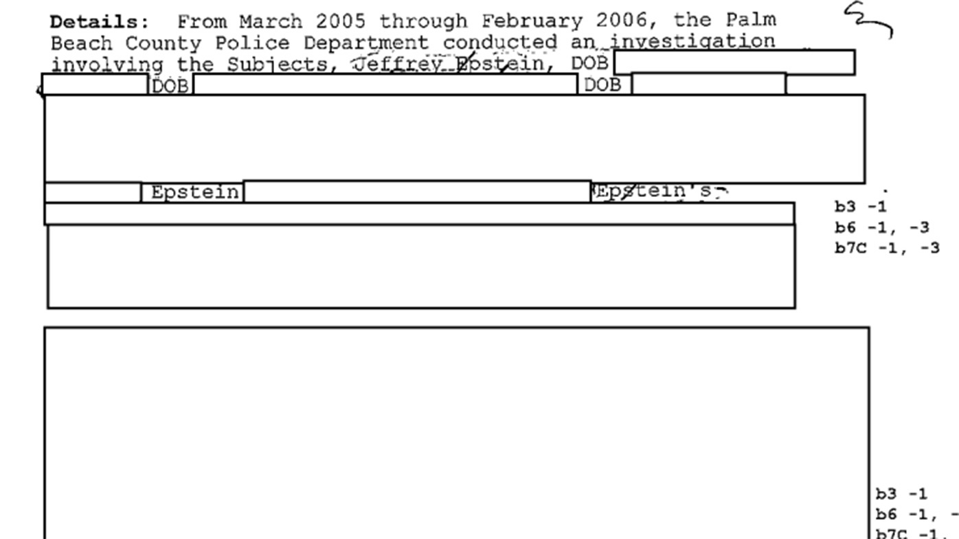 Some files redact everything but Jeffrey Epstein's name.