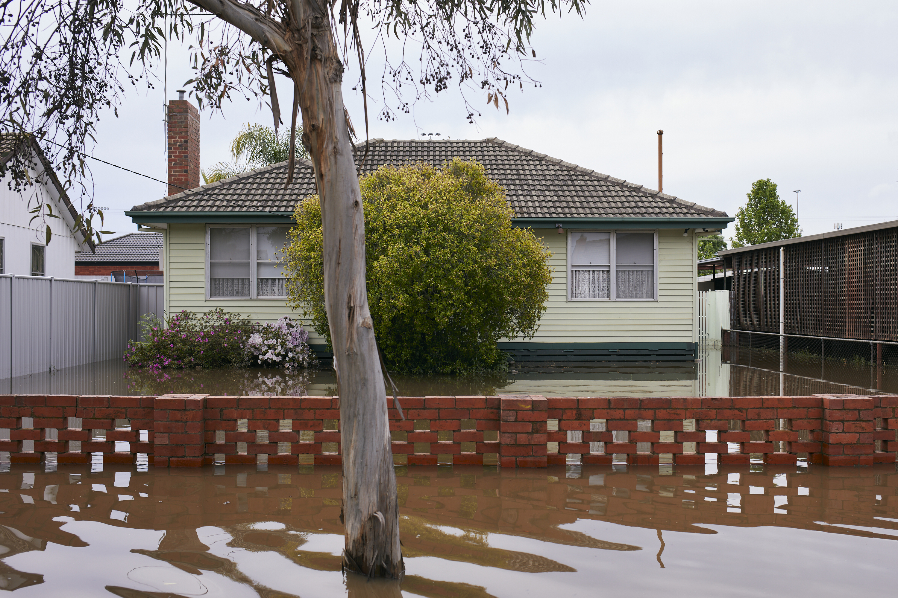 Flooded streets and homes are seen during the floods in Shepparton, Victoria on October 18, 2022.