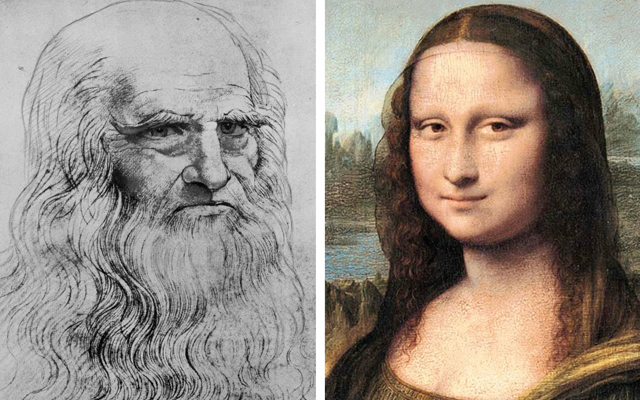An undated self portrait of Leonardo Da Vinci and the Mona Lisa.